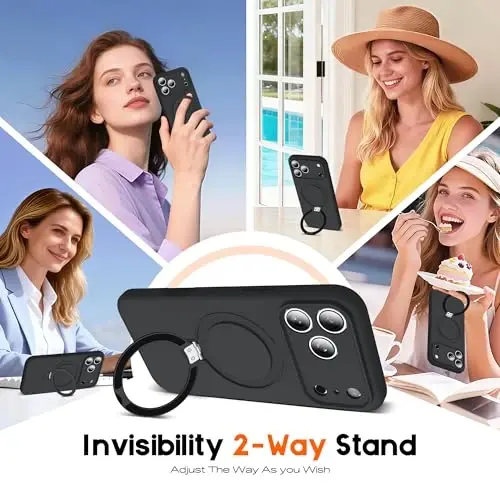 SKYLMW Compatible with iPhone 17 Pro Max Case with Magnetic Invisible Stand Compatible with Mag-Safe Military Drop Tested Shockproof Silicone iPhone 17 Pro Max Phone Cases for Women Men 6.9