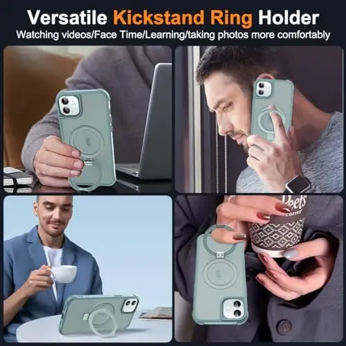SKYLMW Compatible with iPhone 11 Case with Invisible Magnetic O-Ring Stand Military-Grade Translucent Case for iPhone 11 6.1