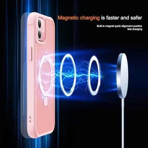 SKYLMW Compatible with iPhone 11 Case with Invisible Magnetic O-Ring Stand [Compatible with MagSafe][Great Grip Feeling], Pink - 3