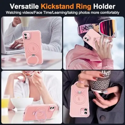 SKYLMW Compatible with iPhone 11 Case with Invisible Magnetic O-Ring Stand [Compatible with MagSafe][Great Grip Feeling], Pink - 5