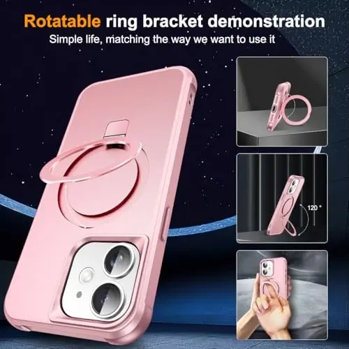 SKYLMW Compatible with iPhone 11 Case with Invisible Magnetic O-Ring Stand Military-Grade Case for iPhone 11 6.1