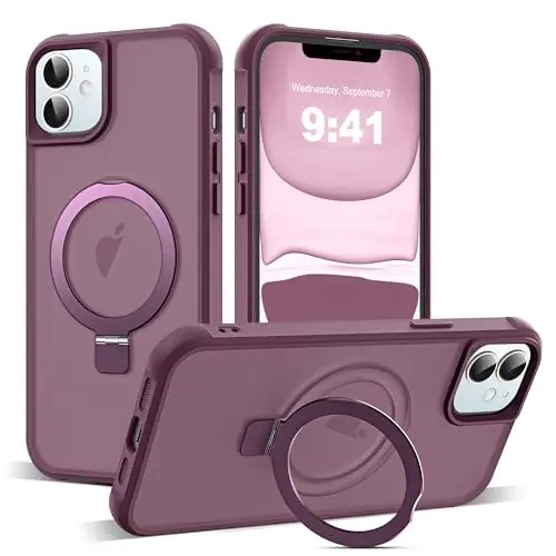 SKYLMW Compatible with iPhone 11 Case with Invisible Magnetic O-Ring Stand Military-Grade Translucent Case for iPhone 11 6.1