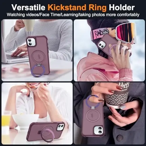 SKYLMW Compatible with iPhone 11 Case with Invisible Magnetic O-Ring Stand Military-Grade Translucent Case for iPhone 11 6.1