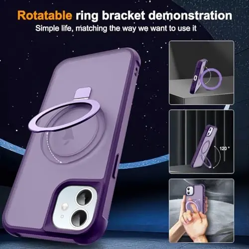 SKYLMW Compatible with iPhone 11 Case with Invisible Magnetic O-Ring Stand Military-Grade Translucent Case for iPhone 11 6.1