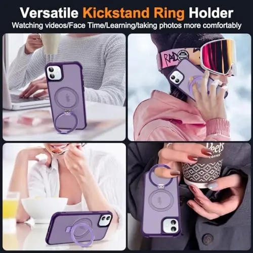 SKYLMW Compatible with iPhone 11 Case with Invisible Magnetic O-Ring Stand Military-Grade Translucent Case for iPhone 11 6.1
