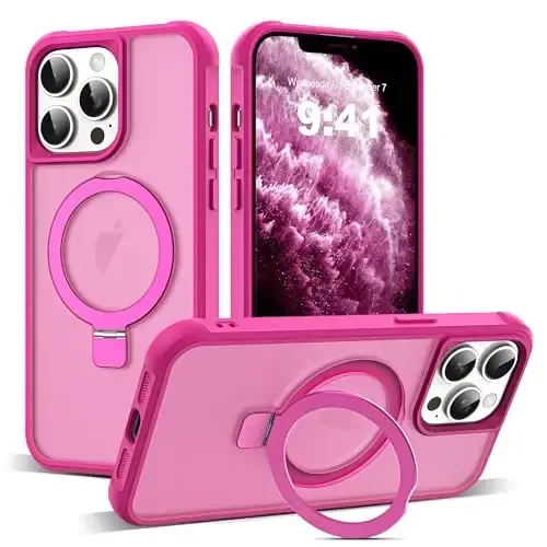 SKYLMW iPhone 11 Pro Max uchun g‘ayrioddiy magnit O-Ring stendli harbiy darajadagi shaffof chexol, iPhone 11 ProMax 6.5