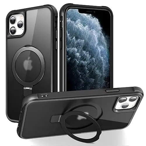 SKYLMW iPhone 11 Pro Max uchun g'ilof, ko'rinmas magnit O-Ring stend, harbiy darajadagi yarim shaffof g'ilof iPhone 11 ProMax 6.5