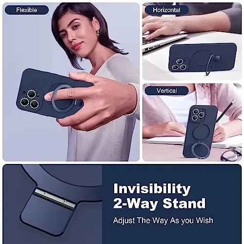 SKYLMW iPhone 11 Pro Max uchun mo'ljallangan g'ilof, magnitli ko'rinmas stend bilan, Mag-Safe bilan mos, harbiy tomchiga chidamli zarbga chidamli telefon g'iloflari ayollar va erkaklar uchun 6,5'', to'q ko'k - 3