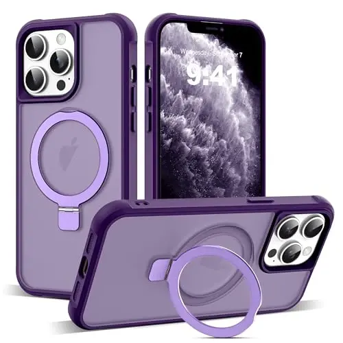 SKYLMW iPhone 11 Pro Max uchun mos keladigan g'ilof, ko'rinmas magnit O-Ring stendli, harbiy standartdagi yarim shaffof g'ilof iPhone 11 ProMax 6.5