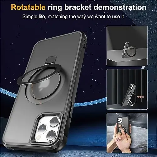 SKYLMW iPhone 11 uchun g'ilof, ko'rinmas magnit O-Ring stend bilan, harbiy darajadagi shaffof g'ilof iPhone 11 6.1