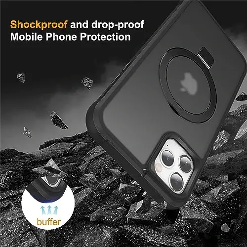 SKYLMW iPhone 11 uchun g'ilof, ko'rinmas magnit O-Ring stend bilan, harbiy darajadagi shaffof g'ilof iPhone 11 6.1
