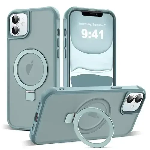 SKYLMW iPhone 11 uchun g'ilof, ko'rinmas magnit O-Ring stendi bilan, harbiy standartdagi yarim shaffof g'ilof iPhone 11 6.1
