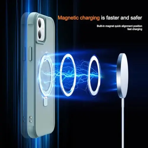 SKYLMW iPhone 11 uchun g'ilof, ko'rinmas magnit O-Ring stendi bilan, harbiy standartdagi yarim shaffof g'ilof iPhone 11 6.1