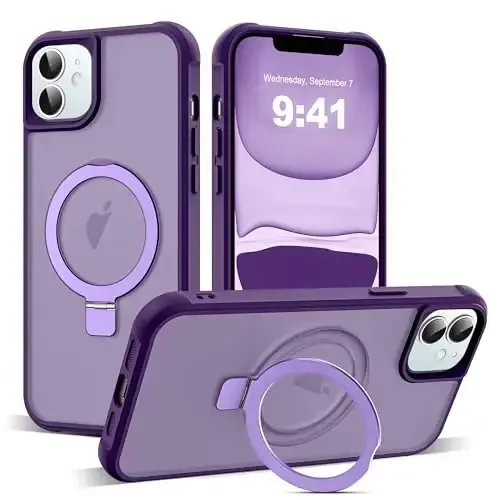 SKYLMW iPhone 11 uchun g'ilof, ko'rinmas magnit O-Ring stendli, harbiy standartdagi shaffof g'ilof iPhone 11 6.1