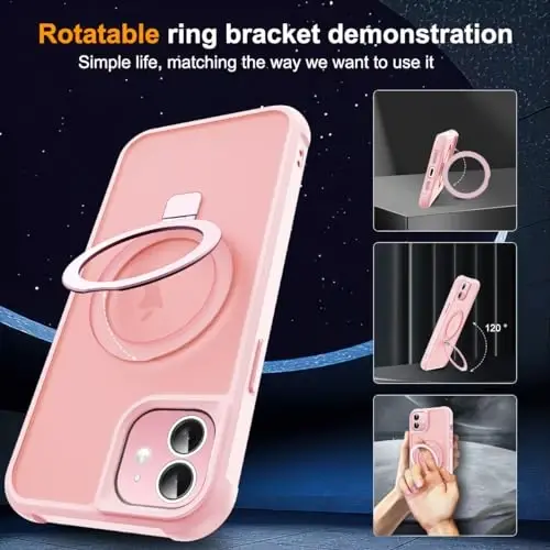 SKYLMW iPhone 11 uchun g'ilof, ko'rinmas magnitli O-Ring stend [MagSafe bilan mos][Zo'r ushlash hissi], pushti - SKYLMW (1)