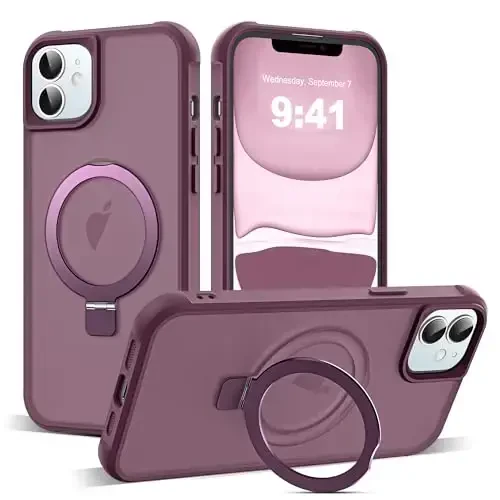 SKYLMW iPhone 11 uchun g‘ilof, ko‘rinmas magnitli O-ring stendli, harbiy standartdagi yarim shaffof g‘ilof iPhone 11 6.1