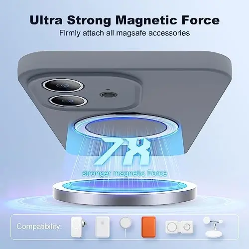 SKYLMW iPhone 11 uchun magnitli ko'rinmas stendga ega g'ilof, Mag-Safe bilan mos, harbiy sinovdan o'tgan zarbaga chidamli silikon telefon g'iloflari ayollar va erkaklar uchun 6.1'', kulrang - 3