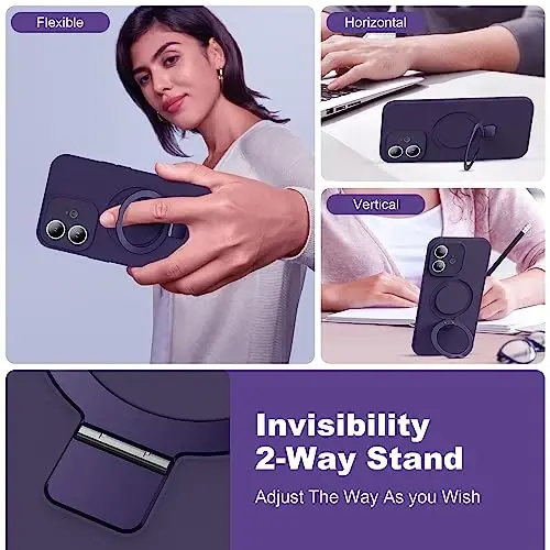 SKYLMW iPhone 11 uchun magnitli ko'rinmas stendga ega g'ilof, Mag-Safe bilan mos, harbiy tomchiga chidamli zarbga chidamli silikon telefon g'iloflari ayollar va erkaklar uchun 6,1'', binafsha - 2