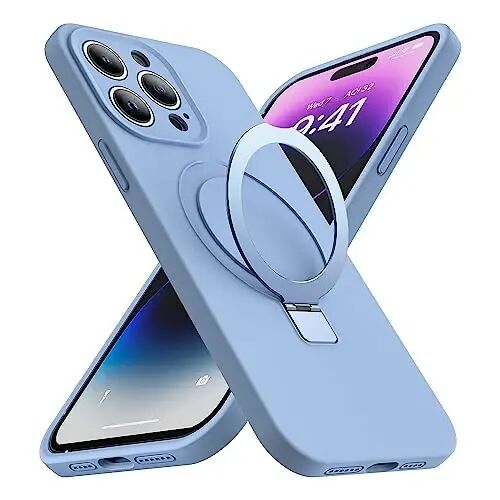 SKYLMW iPhone 11 uchun mo'ljallangan g'ilof, magnitli ko'rinmas stend bilan, Mag-Safe bilan mos, harbiy tomchiga chidamli zarbaga bardoshli silikon telefon g'iloflari ayollar va erkaklar uchun 6.1'', ko'k - SKYLMW