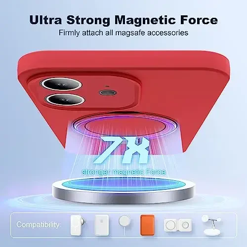 SKYLMW iPhone 11 uchun mo'ljallangan g'ilof, magnitli ko'rinmas stend bilan, Mag-Safe bilan mos, harbiy tomchiga chidamli zarbaga bardoshli silikon telefon g'iloflari ayollar va erkaklar uchun 6,1'', Qizil - 3