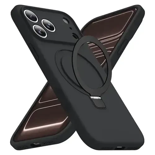 SKYLMW iPhone 11 uchun mo'ljallangan g'ilof, magnitli ko'rinmas stend bilan, Mag-Safe bilan mos, harbiy tomchilatib sinovdan o'tgan zarbga chidamli silikon telefon g'iloflari ayollar va erkaklar uchun 6.1'', qora 