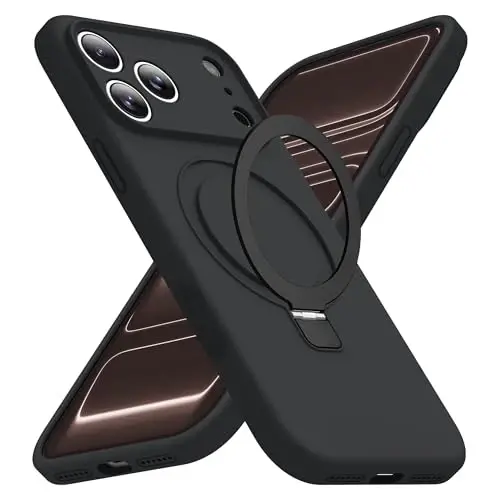 SKYLMW iPhone 11 uchun mo'ljallangan g'ilof, magnitli ko'rinmas stend bilan, Mag-Safe bilan mos, harbiy tomchilatib sinovdan o'tgan zarbga chidamli silikon telefon g'iloflari ayollar va erkaklar uchun 6.1'', qora - SKYLMW