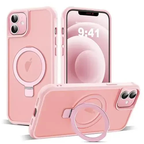 SKYLMW iPhone 12 Case & iPhone 12 Pro Case bilan mos keladi, Ko'rinmas Magnit O-Ring Stand Translucent Phone Cases 6.1