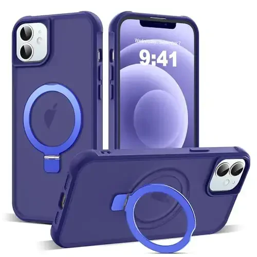 SKYLMW iPhone 12 Case & iPhone 12 Pro Case bilan mos keladi, Ko'rinmas Magnit O-Ring Stand Translucent Phone Cases 6.1