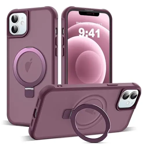 SKYLMW iPhone 12 Case & iPhone 12 Pro Case bilan mos keladi, Ko'rinmas Magnit O-Ring Standli Yarim Shaffof Telefon G'iloflari 6.1