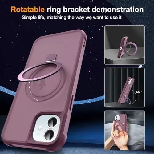 SKYLMW iPhone 12 Case & iPhone 12 Pro Case bilan mos keladi, Ko'rinmas Magnit O-Ring Standli Yarim Shaffof Telefon G'iloflari 6.1