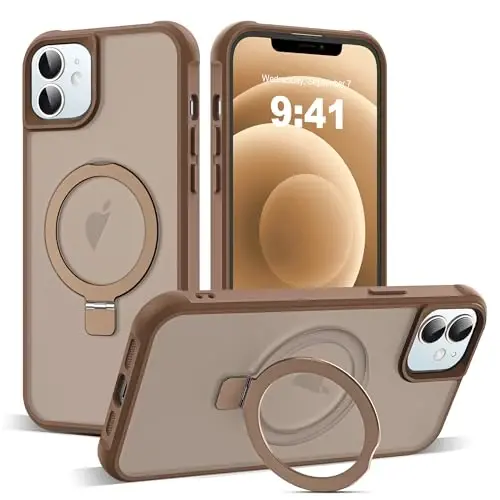 SKYLMW iPhone 12 Case & iPhone 12 Pro Case bilan mos keladi, Ko'rinmas Magnit O-Ring Stend Yarim Shaffof Telefon G'iloflari 6.1