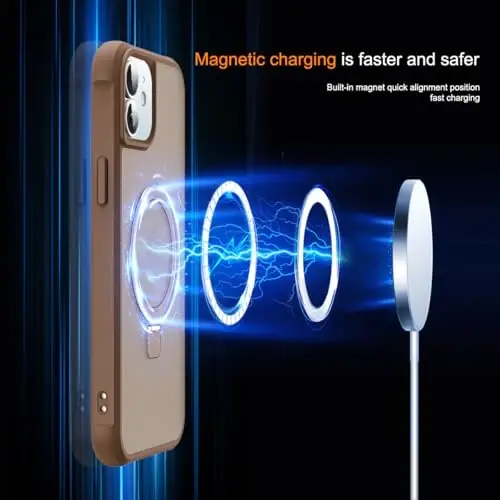 SKYLMW iPhone 12 Case & iPhone 12 Pro Case bilan mos keladi, Ko'rinmas Magnit O-Ring Stend Yarim Shaffof Telefon G'iloflari 6.1