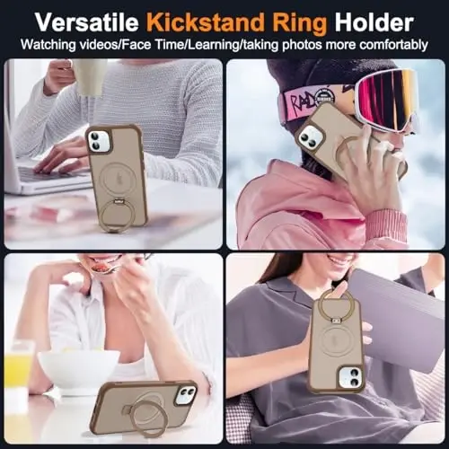 SKYLMW iPhone 12 Case & iPhone 12 Pro Case bilan mos keladi, Ko'rinmas Magnit O-Ring Stend Yarim Shaffof Telefon G'iloflari 6.1