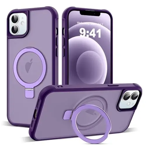SKYLMW iPhone 12 Case & iPhone 12 Pro Case bilan mos keladi, ko'rinmas magnit O-Ring stendli yarim shaffof telefon g'iloflari 6.1