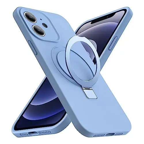 SKYLMW Designed for iPhone 12 Case with Magnetic Invisible Stand Compatible with Mag-Safe Military Drop Tested Shockproof Silicone Phone Cases Covers for Women Men 6.1'', Blue - 1