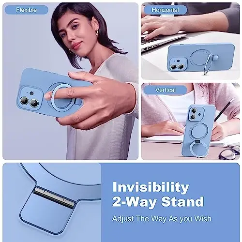 SKYLMW Designed for iPhone 12 Case with Magnetic Invisible Stand Compatible with Mag-Safe Military Drop Tested Shockproof Silicone Phone Cases Covers for Women Men 6.1'', Blue - 2