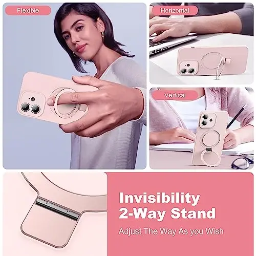 SKYLMW Designed for iPhone 12 Case with Magnetic Invisible Stand Compatible with Mag-Safe Military Drop Tested Shockproof Silicone Phone Cases Covers for Women Men 6.1'',Pink - SKYLMW (1)