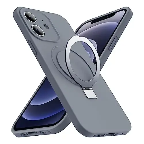 SKYLMW Designed for iPhone 12 Case with Magnetic Invisible Stand Compatible with Mag-Safe Military Drop Tested Shockproof Silicone Phone Cases Covers for Women Men 6.1'', Grey - 1