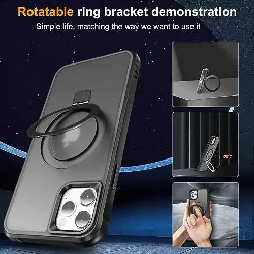 SKYLMW Compatible with iPhone 12 Case & iPhone 12 Pro Case with Invisible Magnetic O-Ring Stand Translucent Phone Cases 6.1