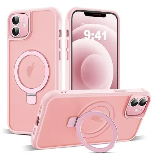 SKYLMW Compatible with iPhone 12 Case & iPhone 12 Pro Case with Invisible Magnetic O-Ring Stand Translucent Phone Cases 6.1