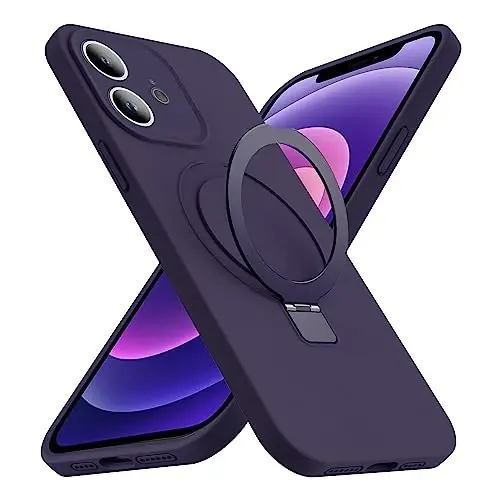 SKYLMW Designed for iPhone 12 Case with Magnetic Invisible Stand Compatible with Mag-Safe Military Drop Tested Shockproof Silicone Phone Cases Covers for Women Men 6.1'', Purple 