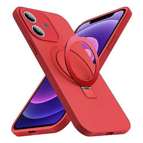 SKYLMW Designed for iPhone 12 Case with Magnetic Invisible Stand Compatible with Mag-Safe Military Drop Tested Shockproof SiliconePhone Cases Covers for Women Men 6.1'', Red - 1