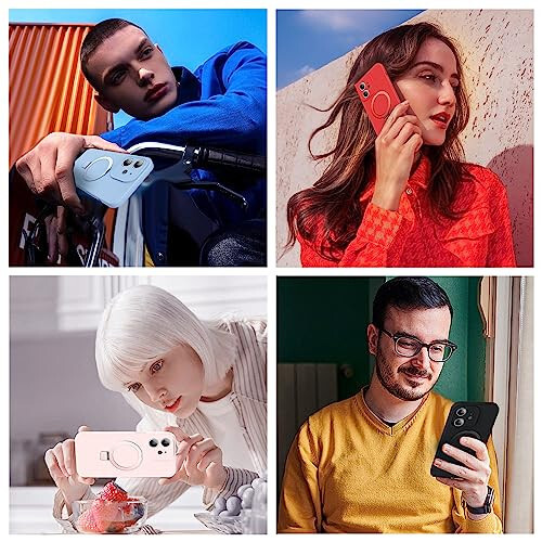 SKYLMW Designed for iPhone 12 Case with Magnetic Invisible Stand Compatible with Mag-Safe Military Drop Tested Shockproof SiliconePhone Cases Covers for Women Men 6.1'', Red - 6