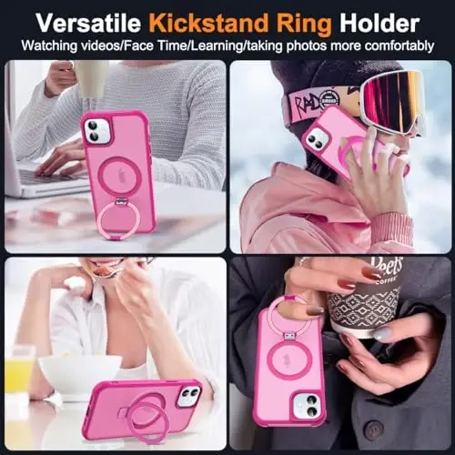 SKYLMW Compatible with iPhone 12 Case & iPhone 12 Pro Case with Invisible Magnetic O-Ring Stand Translucent Phone Cases 6.1