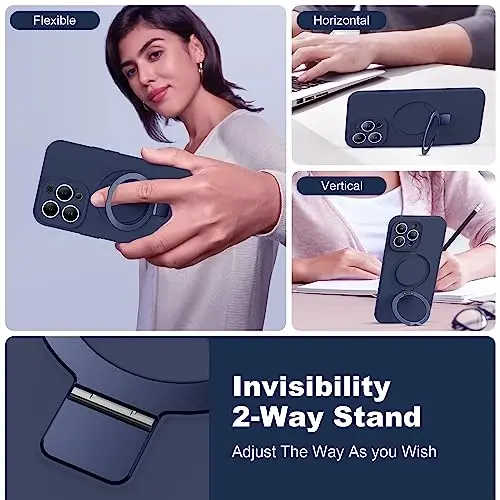 SKYLMW Designed for iPhone 12 Pro Case with Magnetic Invisible Stand Compatible with Mag-Safe Military Drop Tested Shockproof Silicone Phone Cases Covers for Women Men 6.1'', Dark Blue - 2