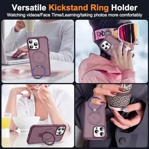SKYLMW Compatible with iPhone 12 Pro Max Case & iPhone 13 Pro Max Case with Invisible Magnetic O-Ring Stand Translucent Phone Cases 6.7