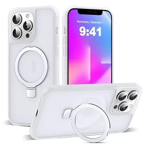 SKYLMW Compatible with iPhone 12 Pro Max Case & iPhone 13 Pro Max Case with Magnetic O-Ring Stand Phone Cases 6.7