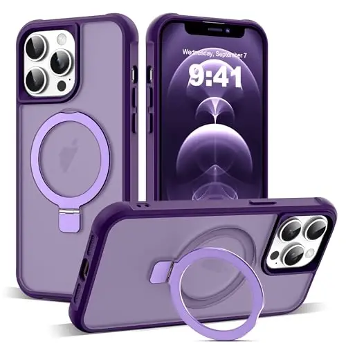 SKYLMW iPhone 12 Pro Max va iPhone 13 Pro Max bilan mos keladigan g'ilof, ko'rinmas magnit O-Ring stend bilan yarim shaffof telefon g'iloflari 6.7