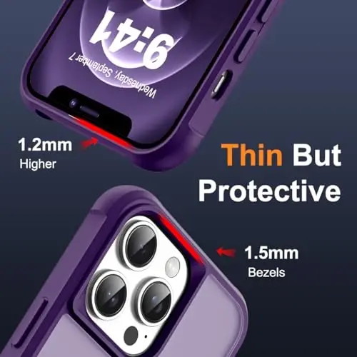 SKYLMW iPhone 12 Pro Max va iPhone 13 Pro Max bilan mos keladigan g'ilof, ko'rinmas magnit O-Ring stend bilan yarim shaffof telefon g'iloflari 6.7