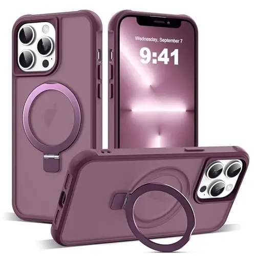 SKYLMW iPhone 12 Pro Max va iPhone 13 Pro Max uchun g'ilof bilan mos keladi, ko'rinmas magnit O-Ring stendli yarim shaffof telefon g'iloflari 6.7
